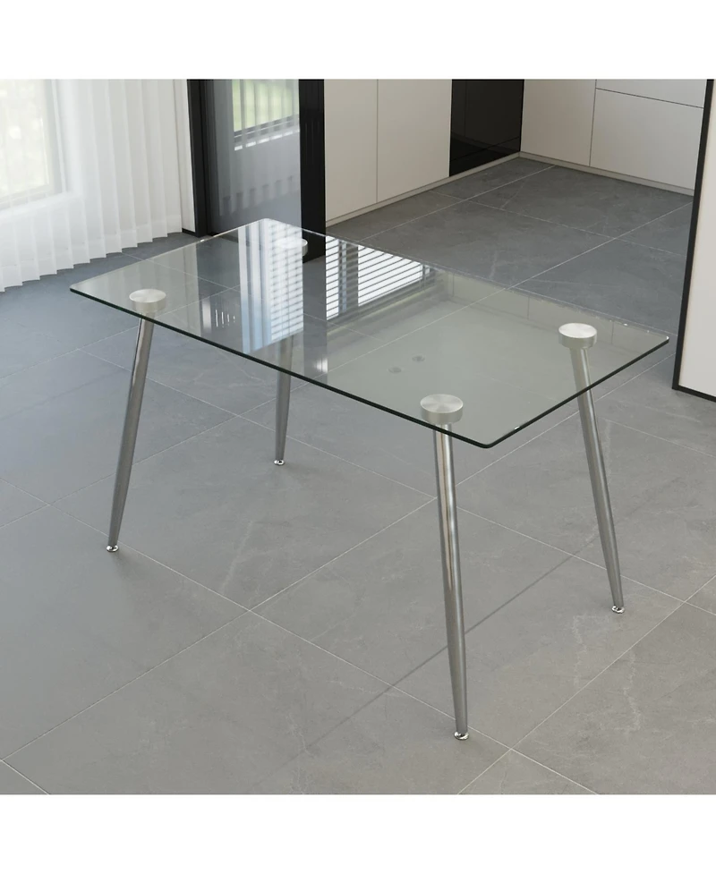 Streamdale Furniture Glass Dining Table with Silver Metal Legs