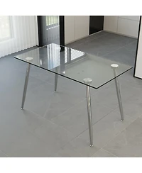 Streamdale Furniture Glass Dining Table with Silver Metal Legs