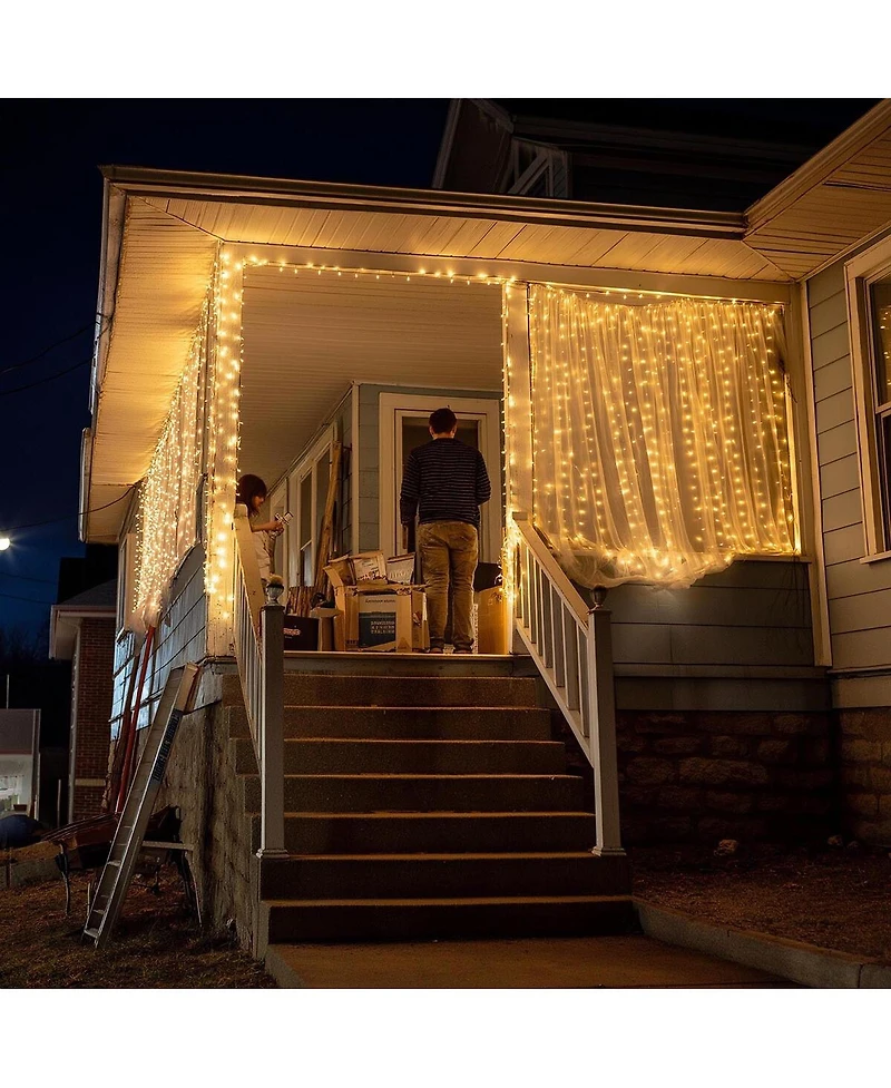 DELight 40x10 Ft Commercial Twinkle Curtain String Light 1920 Led 120V Steel Cable for Event Wedding Party Holiday Decor