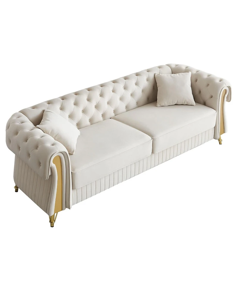 Streamdale Furniture 89" Chesterfield Tufted Velvet Sofa, Beige