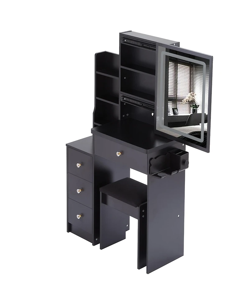Streamdale Furniture Streamdale Vanity Table, Stool, and Led Mirror with Power Station