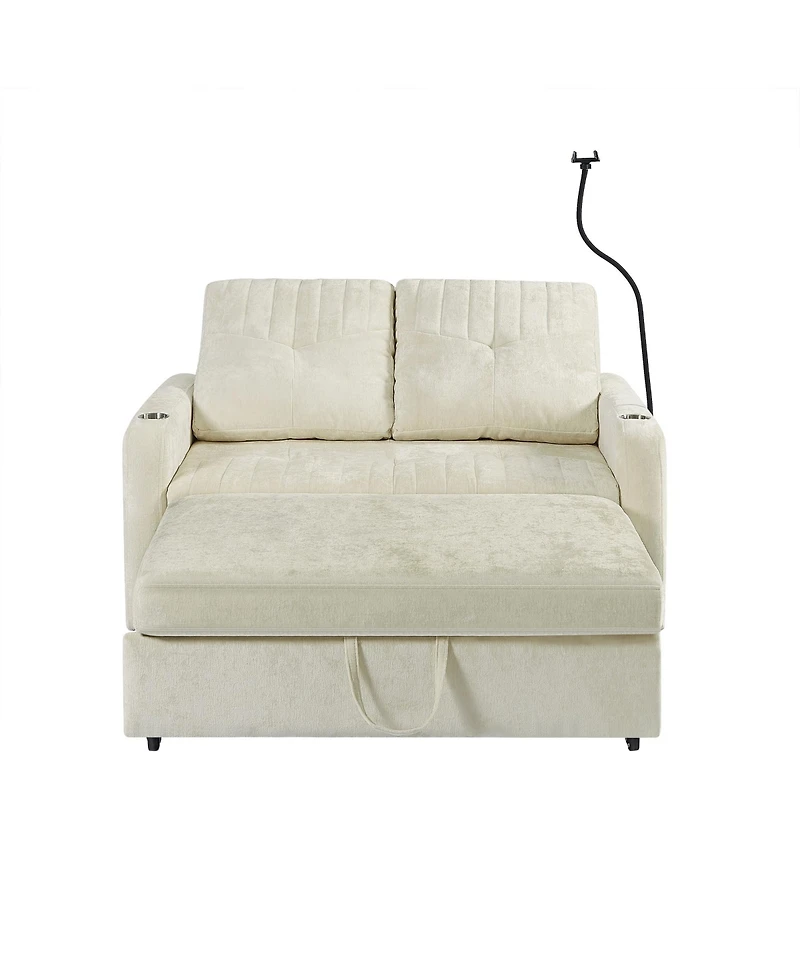 Streamdale Furniture Modern Loveseat Sofa Bed with Pull-Out, Storage, and Ports