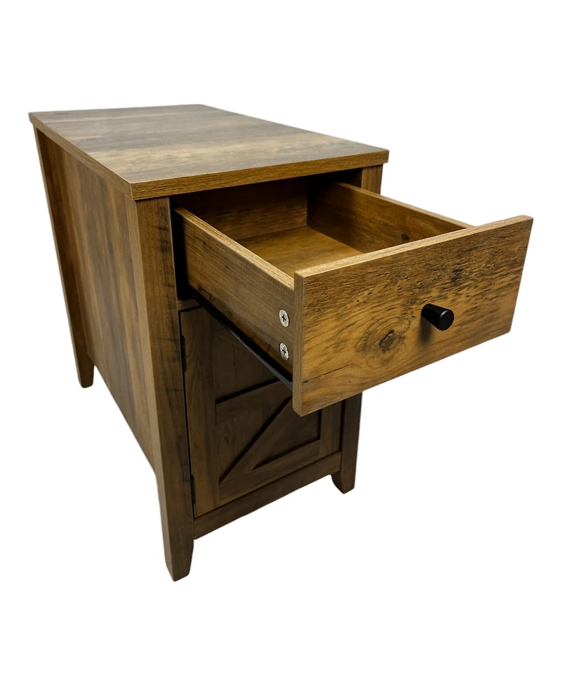 Streamdale Furniture Farmhouse End Table with Storage and Charging Station, Drawer and Barn Door