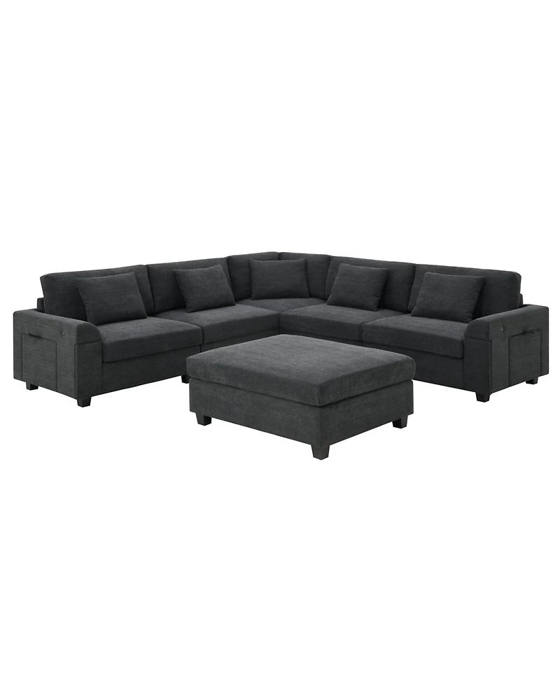 Streamdale Furniture 6-Seat U-Shaped Sectional Sofa with Ottoman, Storage, and Charging Ports