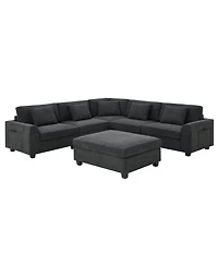 Streamdale Furniture 6-Seat U-Shaped Sectional Sofa with Ottoman, Storage, and Charging Ports