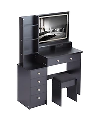 Streamdale Furniture Large Vanity Table with Charging Station and Led Mirror (41