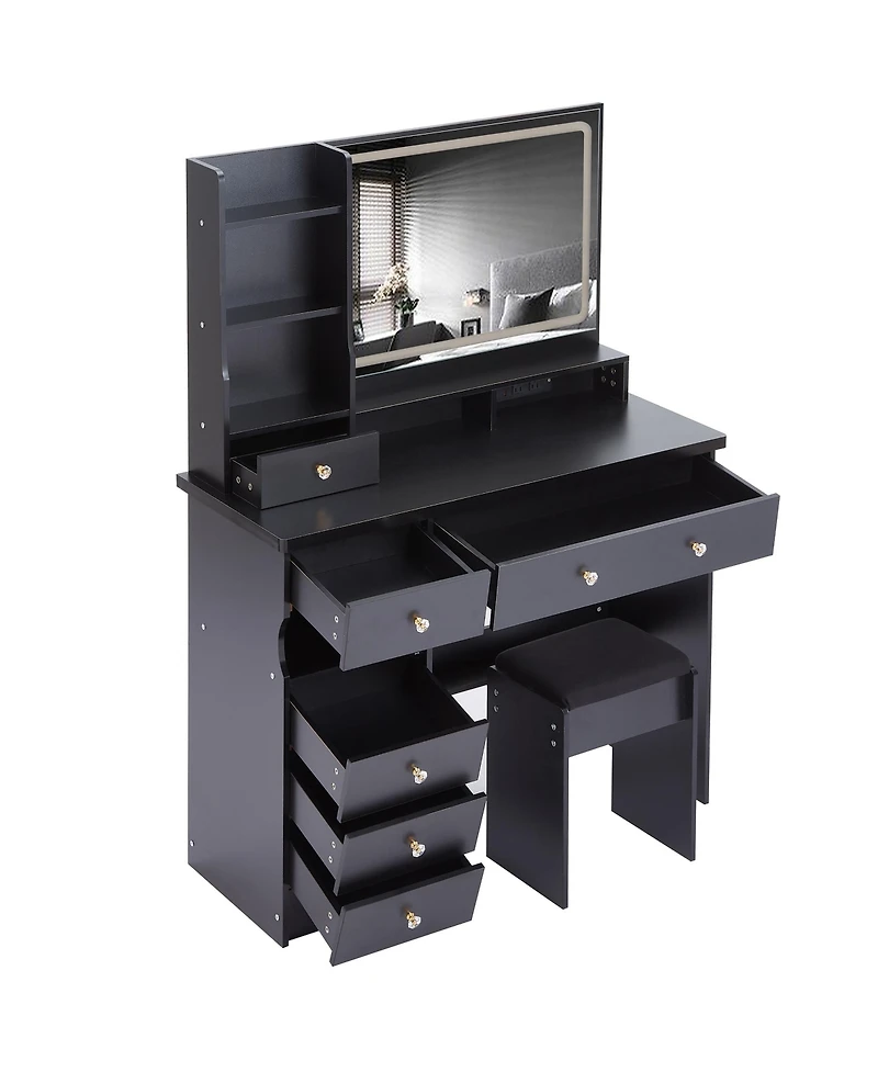 Streamdale Furniture Streamdale Vanity Table with Stool and Power Station, Extra Large Led Mirror, Hair Dryer Stand