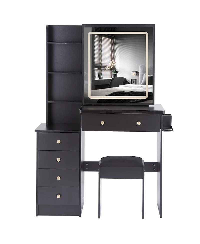 Streamdale Furniture Vanity Table Set with Sliding Mirror, 2 Ac+2 Usb, Hair Dryer Stand