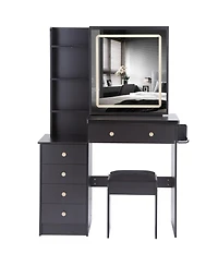 Streamdale Furniture Vanity Table Set with Sliding Mirror, 2 Ac+2 Usb, Hair Dryer Stand