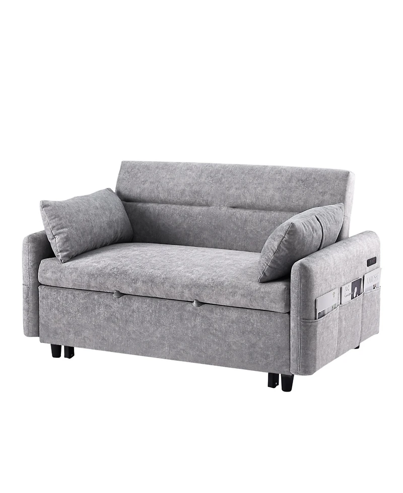 Streamdale Furniture 55" Pull Out Sofa Bed with Adjustable Back, Storage, Pillows, Usb