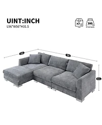Streamdale Furniture Modern Cloud Sectional Sofa, 4-Seat L-Shaped Couch with Pillows