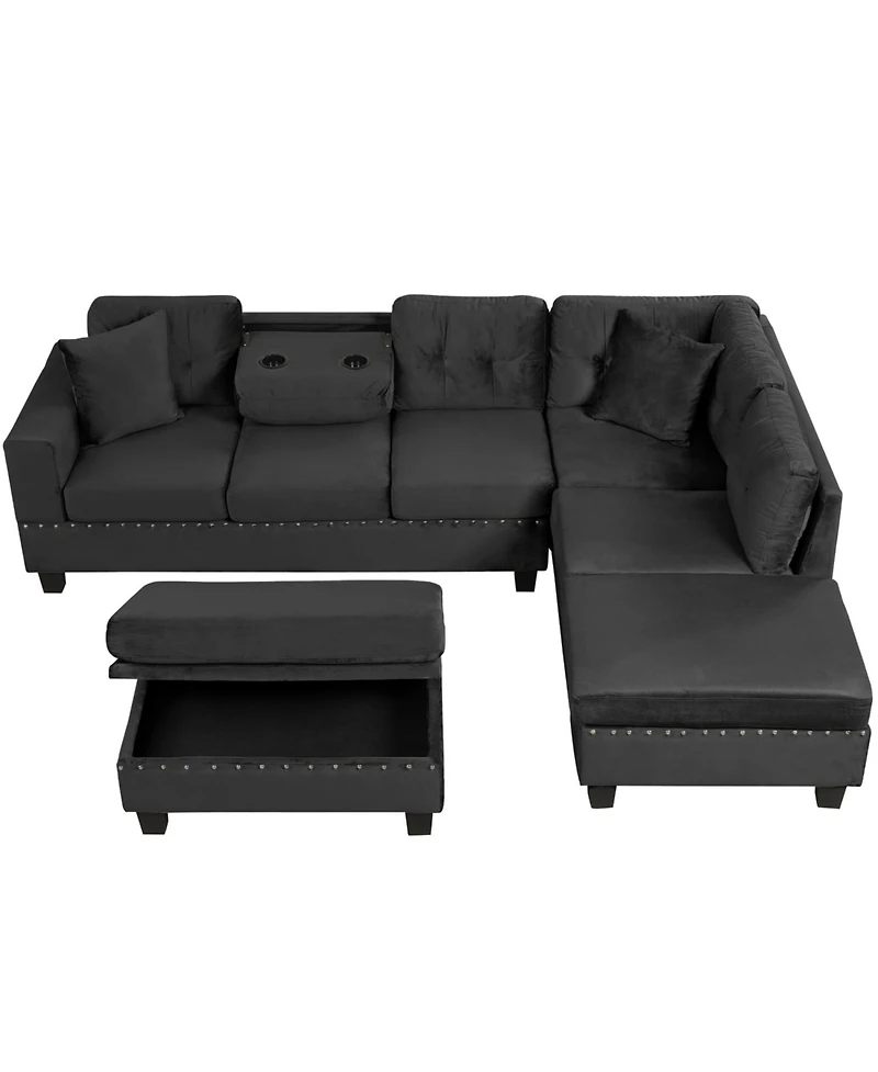 Streamdale Furniture + Sectional Sofa with Storage Ottoman + Fabric (or Leather, if specified) + Storage Feature + Sofa Set