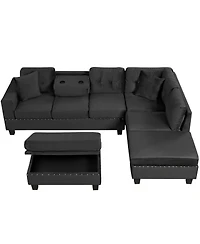 Streamdale Furniture + Sectional Sofa with Storage Ottoman + Fabric (or Leather, if specified) + Storage Feature + Sofa Set