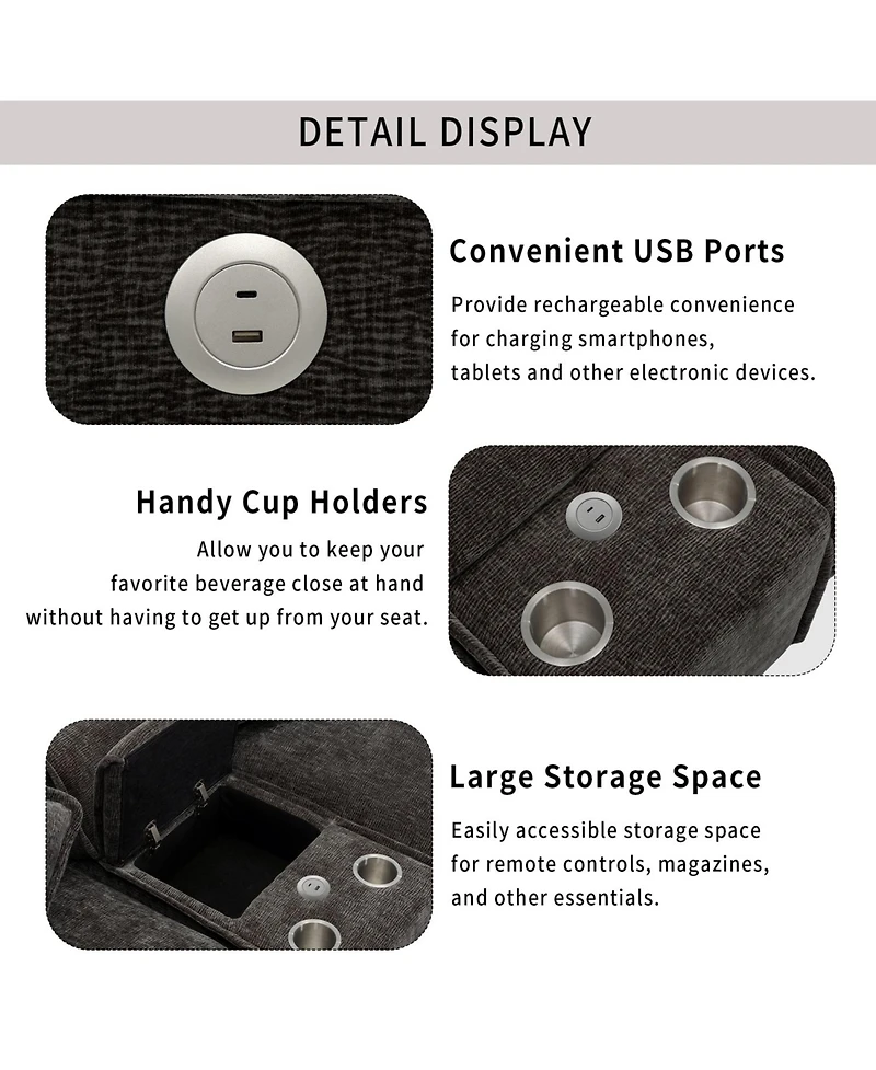 Streamdale Furniture Chenille Sectional Sofa w/Ottomans Usb Cup Holders & Storage