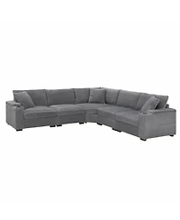 Streamdale 106" L-Shaped Corduroy Sectional Sofa with Storage and Conveniences