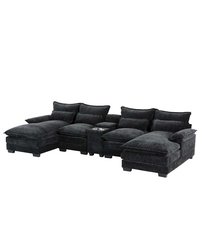 Streamdale Furniture U-Shaped Sectional Sofa with Usb & Cup Holders