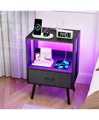 Streamdale Furniture Nightstand with Charging Led & Fabric Drawers