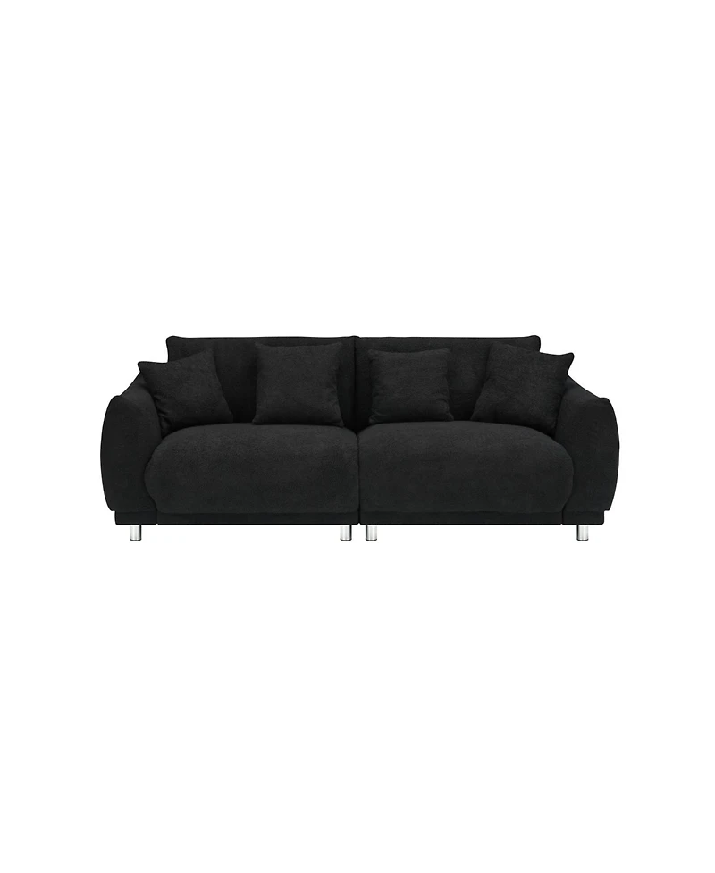 Streamdale Furniture Black Teddy Fleece Sofa with 4 Pillows