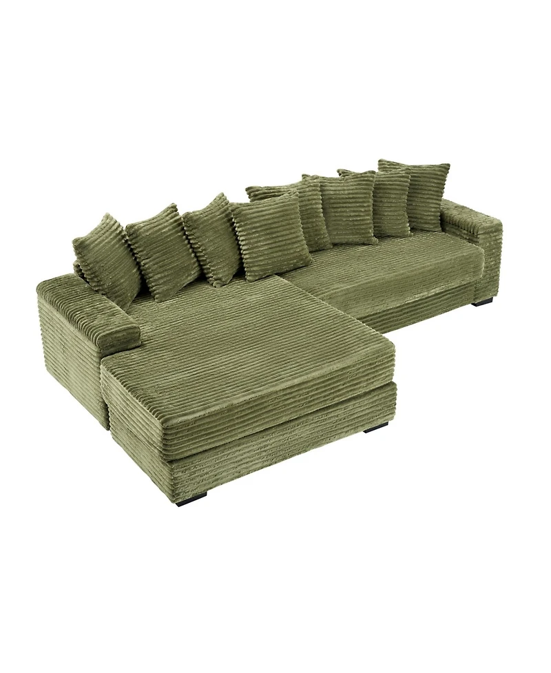 Streamdale Furniture Green Flannelette Sofa w/ 8 Throw Pillows & Foot Design