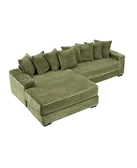Streamdale Furniture Green Flannelette Sofa w/ 8 Throw Pillows & Foot Design