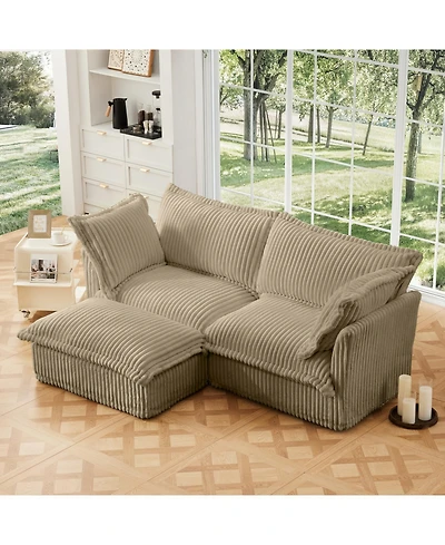 Streamdale Furniture Slipcovered Sectional Sofa with Ottoman - Camel Corduroy