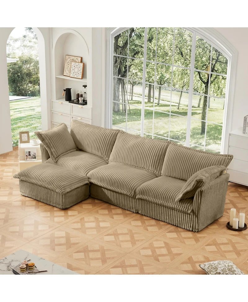 Streamdale Furniture L-Shaped Slipcovered Sectional Sofa Camel Corduroy