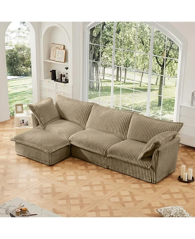 Streamdale Furniture L-Shaped Slipcovered Sectional Sofa Camel Corduroy