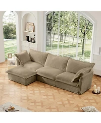 Streamdale Furniture L-Shaped Slipcovered Sectional Sofa Camel Corduroy