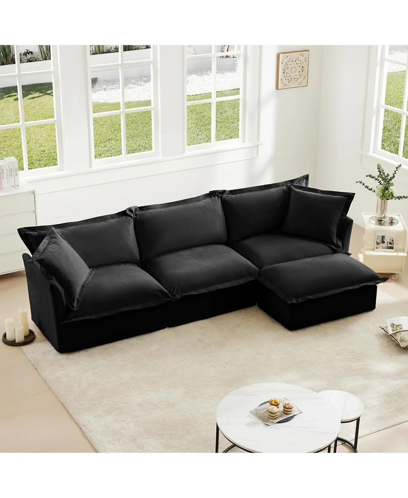 Streamdale Furniture L-Shaped Chenille Sectional Sofa with Ottoman - Black