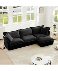 Streamdale Furniture L-Shaped Chenille Sectional Sofa with Ottoman - Black