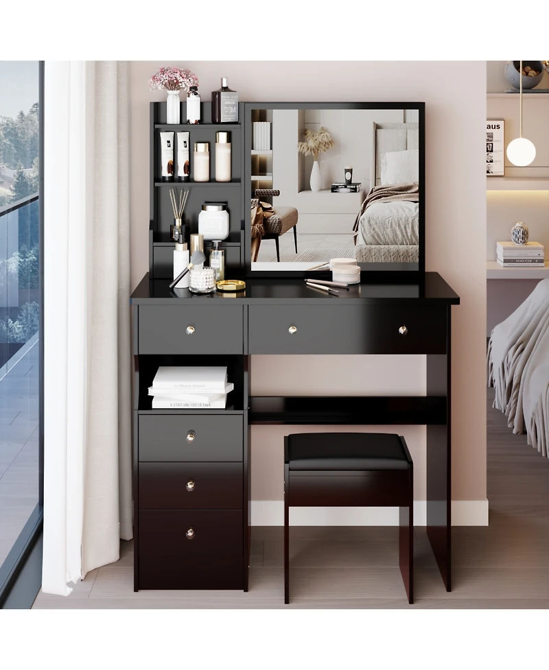 Streamdale Furniture 37" Vanity Table with Mirror Stool & Storage