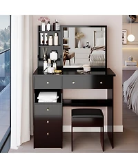 Streamdale Furniture 37" Vanity Table with Mirror Stool & Storage