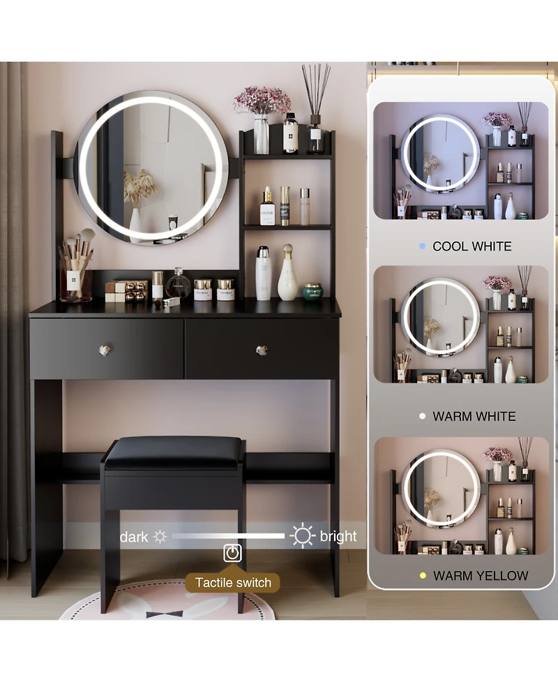 Streamdale Furniture Led Vanity Table Set (Touch 3 Colors Adjustable)