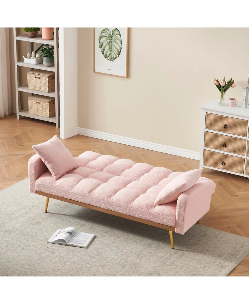 Streamdale Furniture Pink 69" Sofa Bed with Adjustable Teddy Sofa