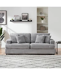 Streamdale Furniture Corduroy 3-Seater Sofa w/ 4 Pillows - Gray