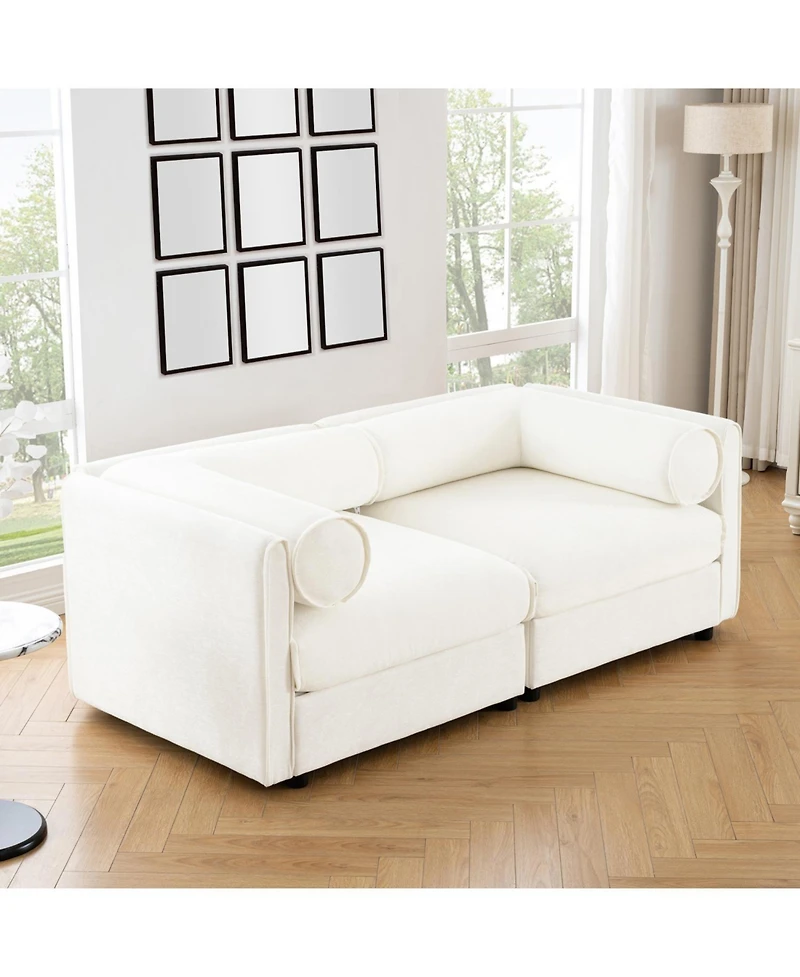 Streamdale Furniture White Chenille 2-Seater Sofa with Hidden Storage