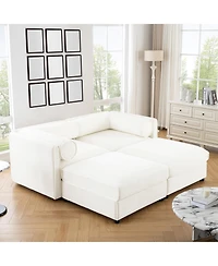 Streamdale Furniture White Chenille 2-Seater Sofa with Storage Ottomans
