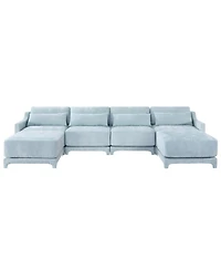 Streamdale Furniture Sky Blue Chenille 4-Seater Sofa with Ottoman