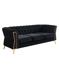 Streamdale Furniture Modern Tufted Velvet Sofa 87.4 inch for Living Room Black Color
