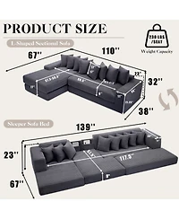 Streamdale Furniture Oversize Cloud Couch L-Shape Sleeper Sofa Bed, 8 Pillows, Corduroy