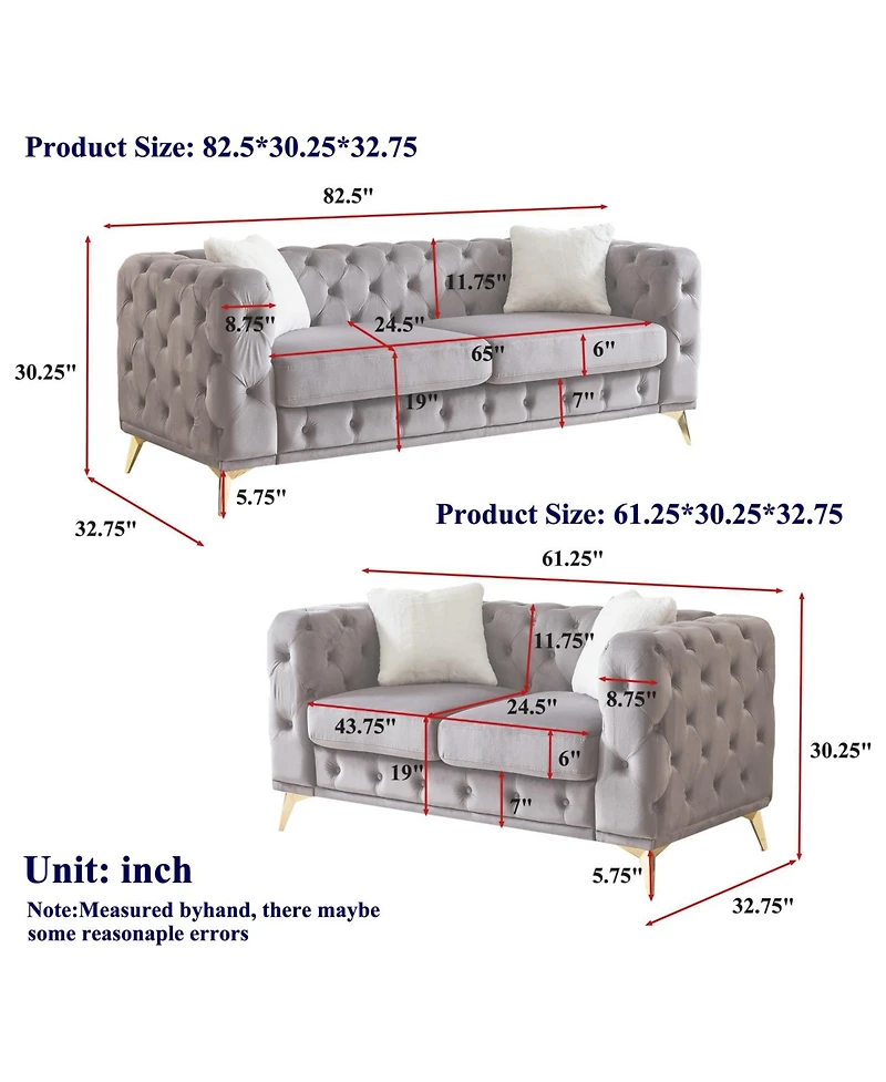 Streamdale Furniture Velvet Sofa Set- 3+2 Seater, Wood Frame, Metal Legs, Cushions