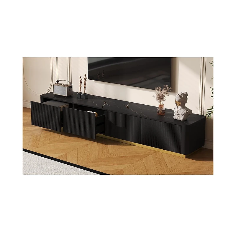 Streamdale Furniture Streamdale Luxury Fluted Tv Stand - 85", Faux Marble, 4 Drawers, Gold Base