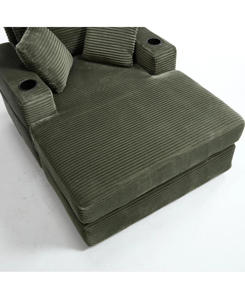 Streamdale Furniture Corduroy Chaise Lounge Sofa, Detachable Cushions, 3 Colours