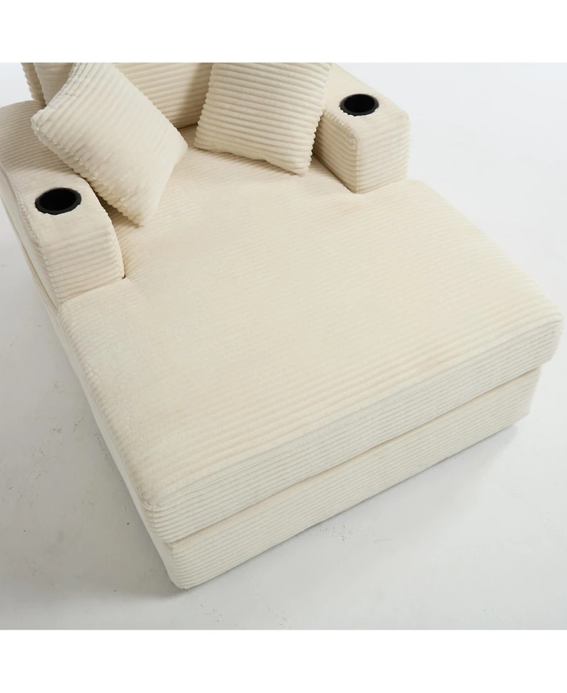 Streamdale Corduroy Chaise Lounge Sofa, Detachable Cushions, 3 Colours