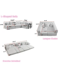 Streamdale Oversized Modular Sectional Sofa Couch Set with 6 Pillows - White