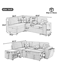 Streamdale Furniture Convertible Sectional Sofa Bed w/ Pull-Out Sleepers, Table, Usb, Storage