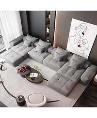 Streamdale Furniture Modern Chenille Sectional Sofa with 8 Pillows, Diy Combination, Grey