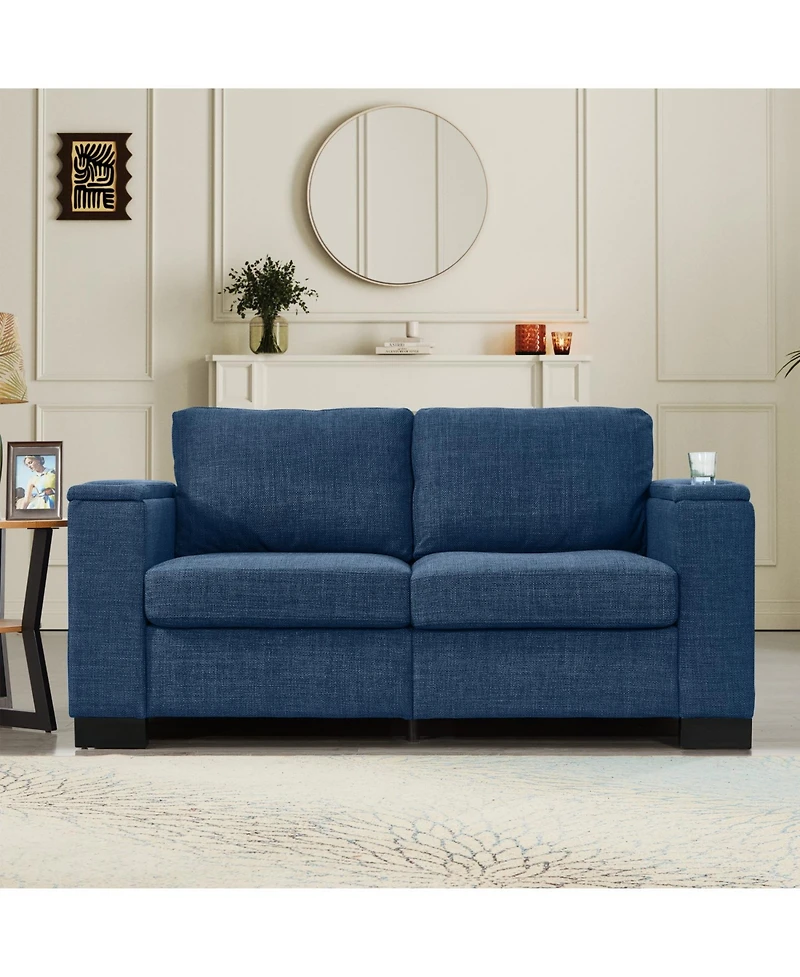 Streamdale Furniture 67.7" Modern Blue Loveseat with Cup Holder & Storage