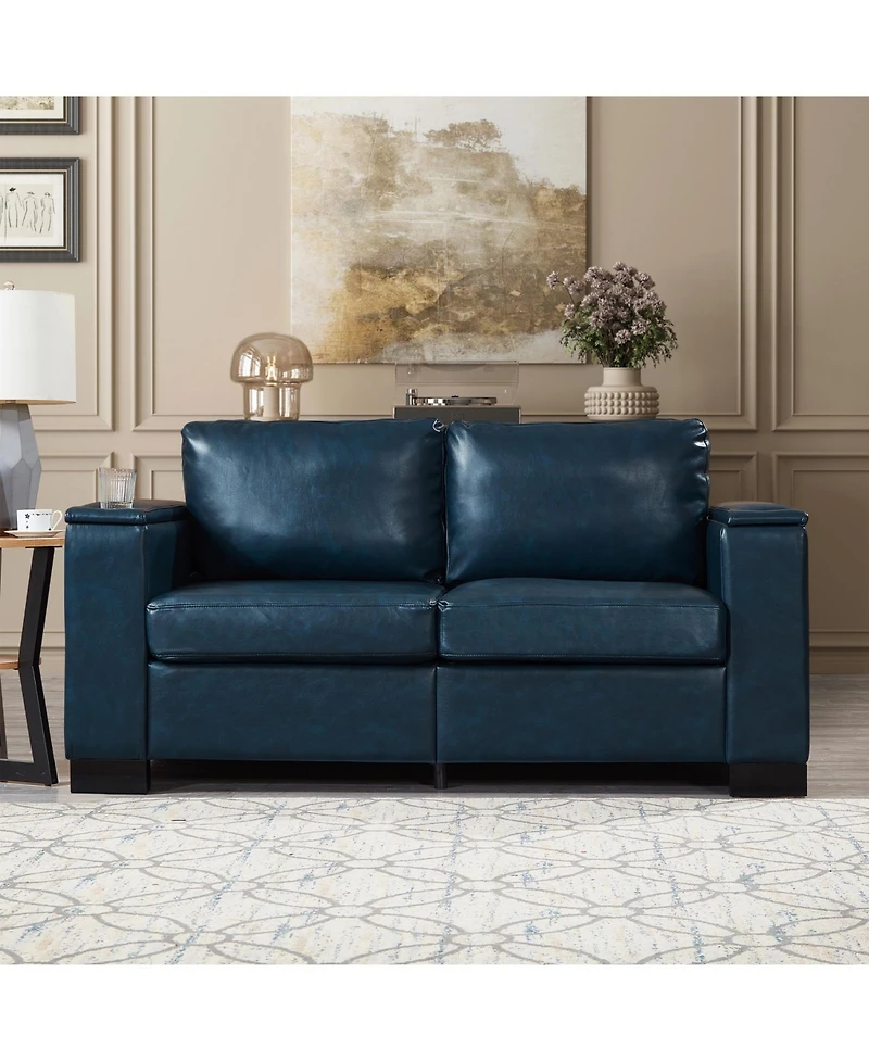 Streamdale Furniture Modern Faux Leather Loveseat with Cup Holder & Storage
