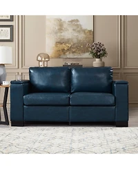 Streamdale Furniture Modern Faux Leather Loveseat with Cup Holder & Storage